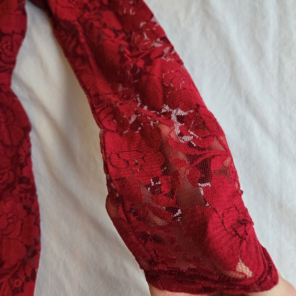 Charlotte Russe Red Lace Long Sleeve Dress Junior's Boho Party - Picture 5 of 13